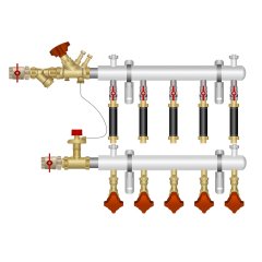 Коллектор модульный БЭФ-КЭ на 6 отводов, левый, Ду40, входная группа Ду25, регулятор перепада давления Ду20
