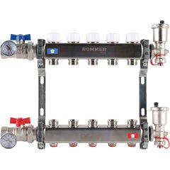 Коллектор из нержавеющей стали в сборе без расходомеров ROMMER 5 выходов