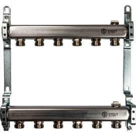 Коллектор из нержавеющей стали для радиаторной разводки STOUT 6 выходов, SMS 0923 000006