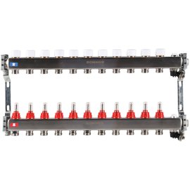 Коллектор из нержавеющей стали с расходомерами ROMMER, с клапаном вып. воздуха и сливом 11 выходов, RMS-1201-000011