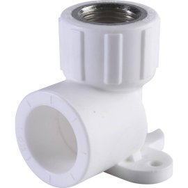 Угольник Политэк 25х1/2 с внутренней резьбой с креплением для полипропиленовых труб под сварку (цвет белый), 9400082512