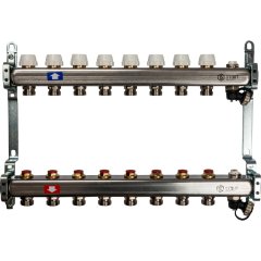 Коллектор из нержавеющей стали без расходомеров, с клапаном вып. воздуха и сливом STOUT 8 выходов