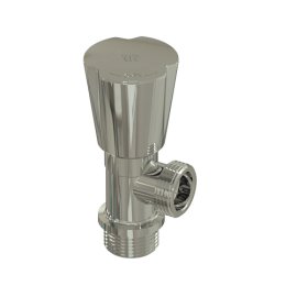 Вентиль угловой, латунь 1/2х3/4, индивидуальная упаковка, хромированный, РТП