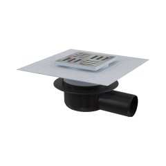 APV26C AlcaPlast Сливной трап 105x105/50 мм боковой сток, решетка из нержавеющей стали, воротник изоляции 2–го уровня, гидрозатвор сухой