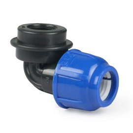 Отвод компрессионный, полипропилен внутренняя резьба 63х2, для полиэтиленовых труб, РТП