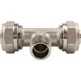 Тройник TIEMME с наружной резьбой (20х2.0х1/2) для металлопластиковых труб винтовой, 1600058