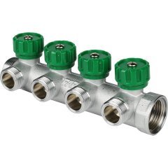 Коллектор распределительный FAR 1 , проходной, хромированный, 4 отвода 3/4  плоское уплотнение