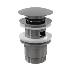 Донный клапан сифона для умывальника AlcaPlast CLICK/CLACK 5/4 , цельнометаллический с переливом и большой заглушкой, A390