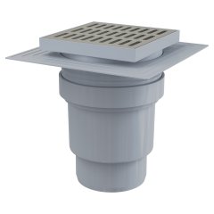 Сливной трап AlcaPlast 150x150/110 мм прямой сток, решетка из нержавеющей стали, воротник изоляции 2–го уровня, гидрозатвор мокрый, APV13