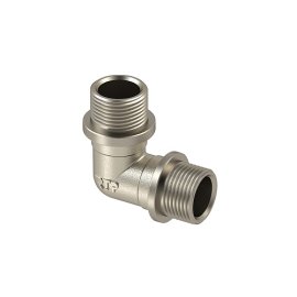 Угольник, латунь, наружная/наружная резьба 1х90°, никель, RTP