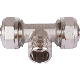 Тройник TIEMME с наружной резьбой (26х3.0х3/4) для металлопластиковых труб винтовой, 1600070