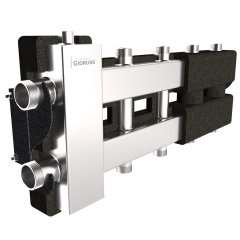 Балансировочный коллектор GIDRUSS BMSS-80-5D.EPP (до 80 кВт, подкл. котла G 1, 4 контура G 1, боковой контур G 1, зеркально-матовая полировка, 4D-кронштейны K.UMS, EPP-термоизоляция)