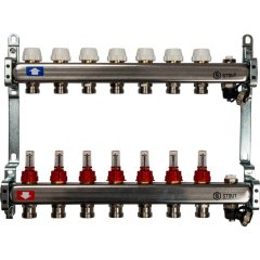 Коллектор из нержавеющей стали с расходомерами, с клапаном вып. воздуха и сливом STOUT 7 выходов