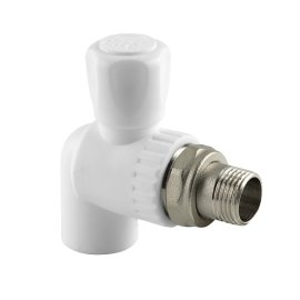 Кран шаровой для радиатора угловой PPR 20х1/2,  белый, РТП