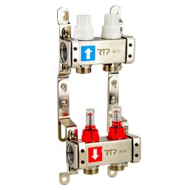 Коллекторная группа с расходомером и кронштейном (евроконус 3/4) нержавеющая сталь SUS 304 1х 2 выхода, RTP