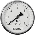 Манометр аксиальный STOUT корпус Dn 63 мм 1/4 , 0...6 бар, кл.2.5