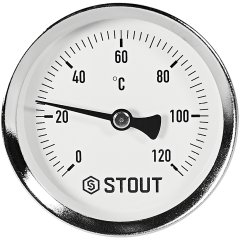 SIM-1001-635015 STOUT Термометр биметаллический осевой с погружной гильзой. Корпус Dn 63 мм, гильза 50 мм 1/2 , 0...120°С