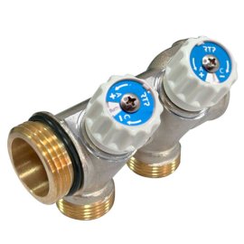 Коллектор с вентилями, латунь, наружная резьба, 3/4х1/2х4, никелированный, RTP