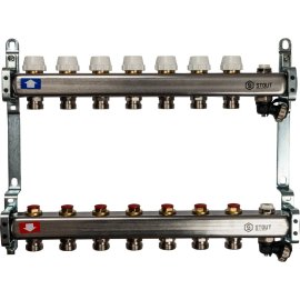 Коллектор из нержавеющей стали без расходомеров, с клапаном вып. воздуха и сливом STOUT 7 выходов, SMS-0932-000007
