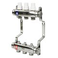 Коллекторная группа с ручными регулирующими клапанами и кронштейном (евроконус 3/4) нержавеющая сталь SUS 304 1х3 выхода, RTP