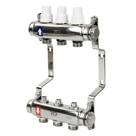 Коллекторная группа с ручными регулирующими клапанами и кронштейном (евроконус 3/4) нержавеющая сталь SUS 304 1х3 выхода, RTP