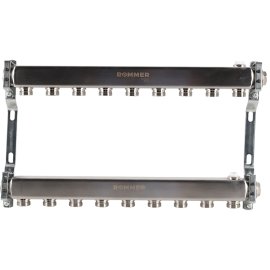 Коллектор из нержавеющей стали ROMMER для радиаторной разводки 9 выходов, RMS-4401-000009