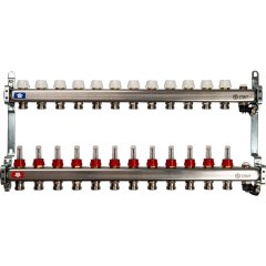 Коллектор из нержавеющей стали с расходомерами, с клапаном вып. воздуха и сливом STOUT 12 выходов