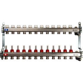 Коллектор из нержавеющей стали с расходомерами, с клапаном вып. воздуха и сливом STOUT 12 выходов