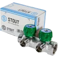SMB-6850-341202 STOUT Коллектор регулирующий 3/4 , 2 отвода 1/2 под компрессионный фитинг для полимерных труб