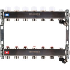 Коллектор из нержавеющей стали без расходомеров ROMMER, с клапаном вып. воздуха и сливом 6 выходов