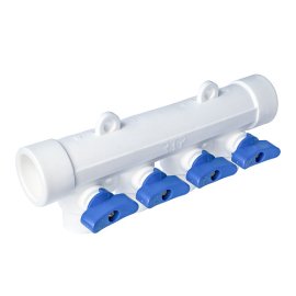 Коллектор с шаровым краном синий PPR 32х20/4,  белый, RTP