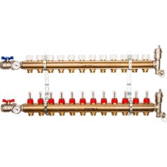 Распределительный коллектор из латуни с расходомерами STOUT 12 выходов