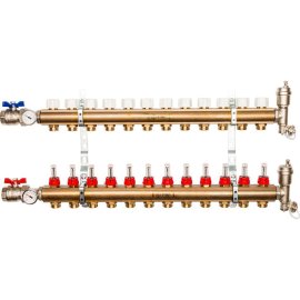 Распределительный коллектор из латуни с расходомерами STOUT 12 выходов