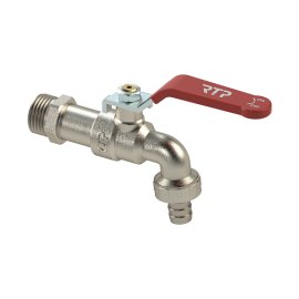 Кран шаровой водоразборный ручка рычаг, латунь, наружная/наружная резьба 1/2х3/4-16, индивидуальная упаковка, никель, RTP