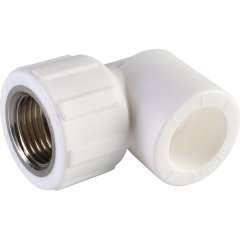 Угольник Политэк 20x1/2 с внутренней резьбой для полипропиленовых труб под сварку (цвет белый)