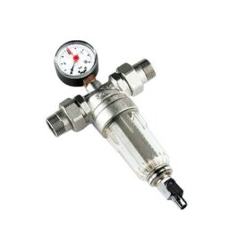 Фильтр с манометром TIEMME 1 1/4 со сгонами , с прозрачной колбой, промывной, 3130011