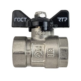 Кран шаровой ГОСТ ручка бабочка, латунь, внутренняя/внутренняя резьба  1/2,PN40 никель, RTP