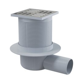 Сливной трап AlcaPlast 105x105/50 мм боковой сток, решетка из нержавеющей стали, гидрозатвор мокрый, APV1