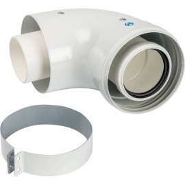 *SCA-8610-230090 STOUT Элемент дымохода конденсац. адаптер 90° DN60/100 м/п PP-FE c хомутом (совместим. с Vaillant, Ariston), SCA-8610-230090