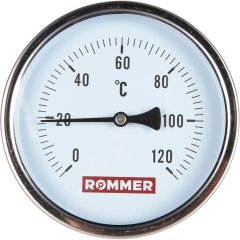 Термометр биметаллический ROMMER 100 мм 120 градусов с погружной гильзой 75 мм 1/2