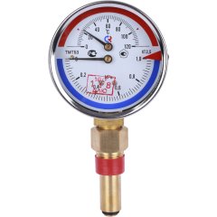 Термоманометр РОСМА 80 мм 120 градусов 1/2 длина клапана 46 мм давление 1 MPa радиальное присоединение ТМТБ-31Р.1