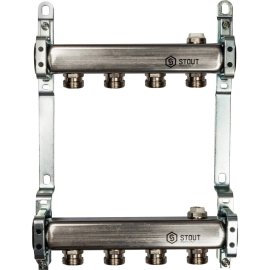 Коллектор из нержавеющей стали для радиаторной разводки STOUT 4 выхода