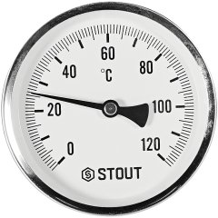 SIM-1001-101015 STOUT Термометр биметаллический осевой с погружной гильзой. Корпус Dn 100 мм, гильза 100 мм 1/2 , 0...120°С