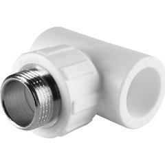 Тройник Политэк 25x3/4 с наружной резьбой для полипропиленовых труб под сварку (цвет белый)