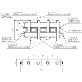 MK 60A4T 20 GIDRUSS Модульный коллектор MKSS-60-5DU.EPP (до 60 кВт, магистраль G 1, 2+2+1 контура G 1, EPP-термоизоляция, 4D-кронштейны K.UMS)