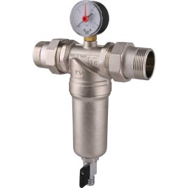 Фильтр с манометром TIEMME 1 1/4 со сгонами, с латунной колбой, промывной, 3130009