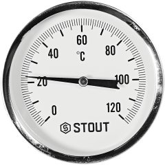 SIM-1001-801015 STOUT Термометр биметаллический осевой с погружной гильзой. Корпус Dn 80 мм, гильза 100 мм 1/2 , 0...120°С