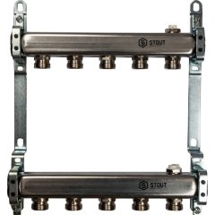 Коллектор из нержавеющей стали для радиаторной разводки STOUT 5 выходов