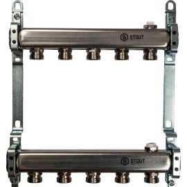 Коллектор из нержавеющей стали для радиаторной разводки STOUT 5 выходов