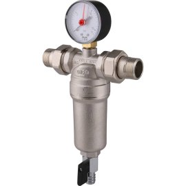 Фильтр с манометром TIEMME 3/4 со сгонами, с латунной колбой, промывной, 3130003